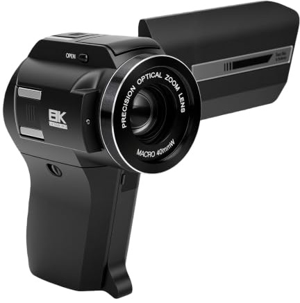 Plyisty Videocamera 8K, Schermo Ruotabile a Doppio Obiettivo 75MP 8X Zoom Ottico Digitale 5X Videocamera per WiFi con Funzione Webcam, per Creatore di Contenuti Youtube