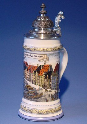 Zimmermann Bierseidel Bier-Krug Markt München bunt Ratsherrenseidel mit Façonspitzdeckel 0,5l