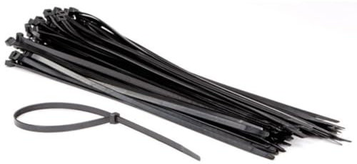 Perel Bridas de nylon negras, 100 unidades, bridas para cables 500 x 8,8 mm, resistentes a UV, autoadhesivas, 80 kg de fuerza de tracción, para aplicaciones pesadas en interiores y exteriores.
