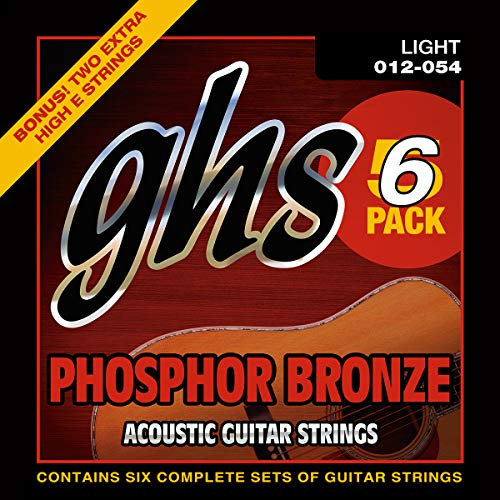 GHS Strings S325-5 Lot de 6 cordes de guitare acoustique en bronze phosphoreux (.012-.054)