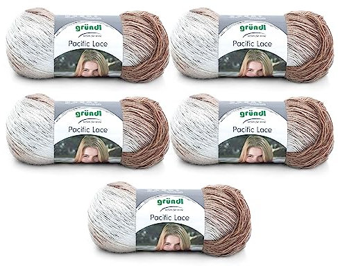 Gründl Pacific Lace (Farbverlaufsgarn mit wollartigem Charakter aus 80 % Polyacryl, 10 % Wolle, 10 % Alpaka, 100 g / 550 m, Nadelstärke: 2,5 mm - 3 mm, 5 x 100 g), Sand, 36 x 20 x 8 cm