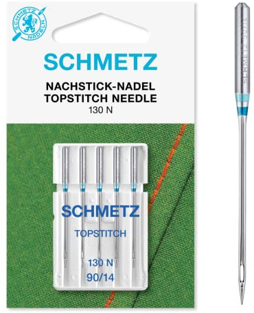 SCHMETZ | 5 Nähmaschinennadeln | Nachstick (Topstitch) | 130/705 H-N | Nadeldicke 90/14 | auf jeder gängigen Haushaltsnähmaschine und Haushaltsstickmaschinen einsetzbar