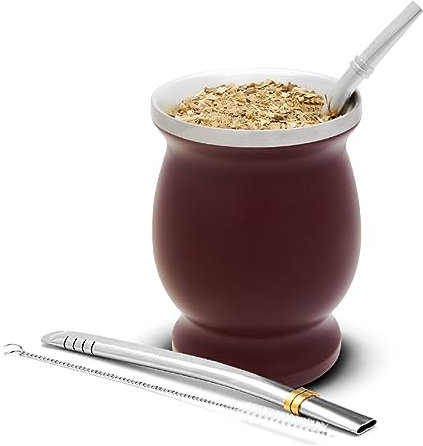 BALIBETOV Yerba Mate Tee Set (Mate Becher) aus Rostfreiem Edelstahl mit Bombilla (Strohhalm) für Mate, Yerba Mate Set Leicht zu Reinigen und Sehr Widerstandsfähig (Rot)