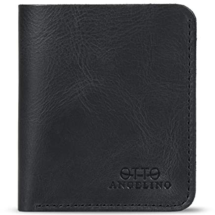 Otto Angelino Porte-Cartes Porte-Monnaie Ultra Fin en Cuir Véritable - Unisexe (Noir)
