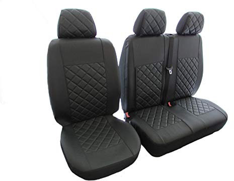 Texmar Passend für Volkswagen Transporter T4 1999–2003 Sitzbezüge 2+1 (1 Einzel 1 Doppel) ECO-Leder Schwarz Links- oder Rechtslenker