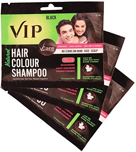 VIP 5 in 1 Hair Colour Shampoo Base Hair Color Shampoo, Brown 20 ml Pack (4 Pack)