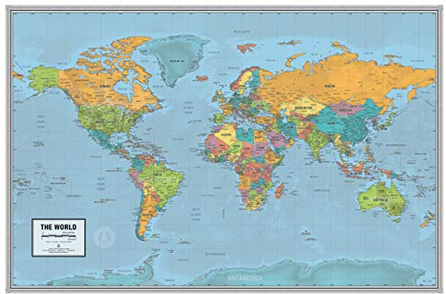Laminiertes World Voyager Map Poster, Karte im hellen Stil, inkl. Etiketten, 91,4 x 61 cm, in einer Röhre, nicht gefaltet, ideal für Zuhause oder Klassenzimmer