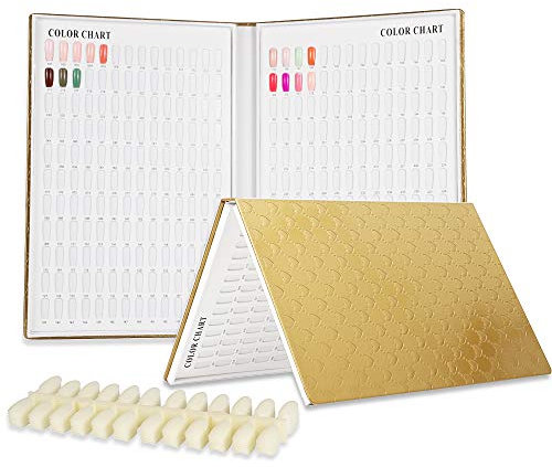 BNG Nail Color Display Book Professional 308 Colour Nail Chart, Gold Nail Gel Polish Display Card Leather Book, Nail Art Salon Design Display Booklet 360 Pcs False Nails Tips