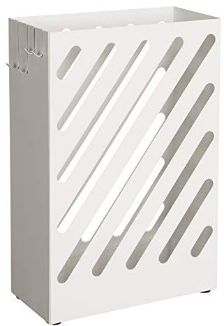 SONGMICS Paragüero, Soporte de Paraguas, Cubo para Paraguas, Paragüero Rectángulo, Ganchos, Platos de Acumular Agua, Diseño deHueco, Blanco LUC03WT
