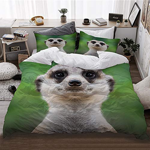 HATESAH Bedding Bettwäsche,Erdmännchen Gesicht aus der Nähe,Bettwäsche 135x200cm,Kopfkissenbezug 2(50x80cm)