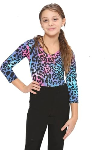 WickedFun Crazy Chick® Leopardenmuster Leopardenmuster Mädchen Langarm Mikrofaser Gymnastikanzug