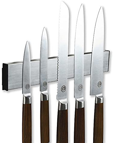 SOSmart24 JUST SILVER Magnetleiste Messer ohne Bohren aus Edelstahl 30 cm - Silber Matt gebürstet - NORDIC MINIMALISM - Messerhalter Messerleiste Messerblock magnetisch Messermagnetschiene Haken