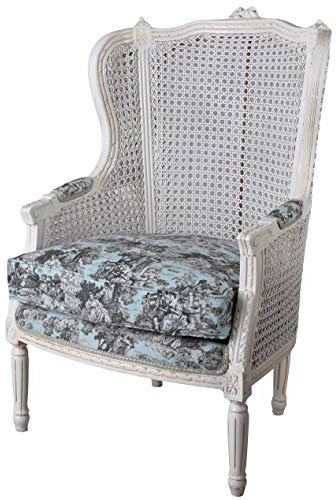 Barock Sessel Toile de jouy Weiss Holz Stuhl Ohrensessel Sitzkissen abnehmbar Sessel Armlehnen Barockstuhl cat678b62 Palazzo Exklusiv