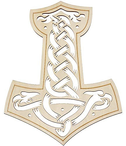 Fourth Level Manufacturing Vierte Ebene Thors Hammer Wikinger Wanddekoration Holz Wandkunst Dekor und fesselnde Wandbehang Thor Art für Wohnzimmer oder Schlafzimmer