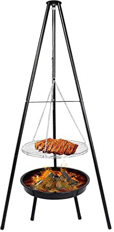 LDIW Grillen Mit Hängendem Grill Mit Feuerschale BBQ Dreibeinstativ Feuerschale Multifunktional Fire Pit Garten Terrasse Feuerschale