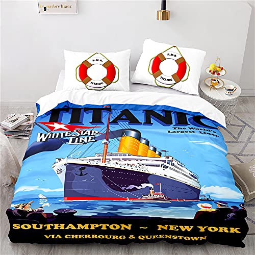NICHIYOBI Titanic Bettbezug Bettwäsche Set - Bettbezug und Kissenbezug,Mikrofaser,3D Digital Print dreiteiliger Bettwäsche (14,Single 135x200cm)
