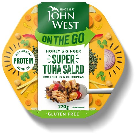 John West On The Go Honey and Ginger Super Tuna Salad, 220 g Pot | High in Protein, Low in Saturated Fat, Ready To Eat, High Protein, Tuna, Lentils & Chickpeas, Convenient For Lunches & Snacks