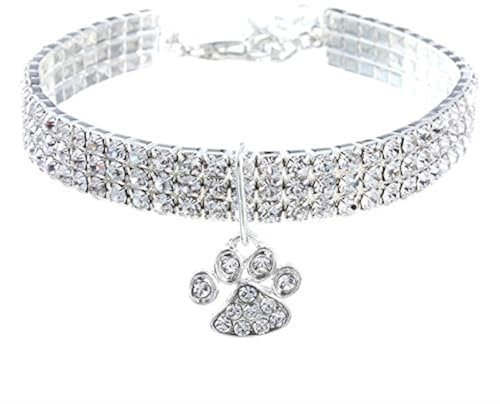 Haustierhalsband mit Diamanten, Hundehalsband, Katzenhalsband, Verstellbarer Kristalldiamant Elastischer Herzklauenanhänger Hochzeitskatze und Hund Kleiner Haustierhalskettenschmuck