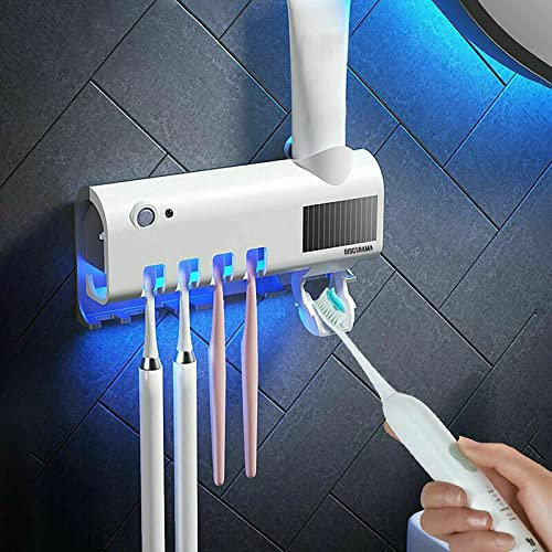 DISCORAMA® - STERILIZZATORE PORTA SPAZZOLINO UV, STERILIZZATORE PER SPAZZOLINO ELETTRICO DA PARETE BAGNO RICARICABILE RICARICA LUCE SOLARE, ORGANIZZATORE PER 4 SPAZZOLINI