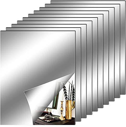 10 Pezzi Adesivi da Parete a Specchio, Specchio Flessibile Adesivo, fogli in materiale morbido Non Vetro Specchio Piastrelle Parete appiccicoso Specchio per Decorazioni Murali Casa (20 x 25 cm)