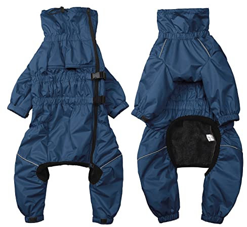 babepet Hunde Wintermantel 1/2 Hosenanzug mit Beinen, Wasserdicht Regendicht Hund Jumpsuit mit Fleece Futter, Winddicht, reflektierend, für Kleine und mittelgroße Hunde-Navy Blau-XXXL