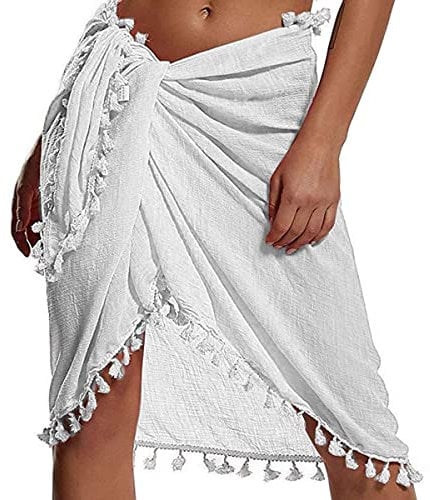 Strand Wrap Sarong Vertuschung Chiffon Badeanzug Wickelröcke Damen Blumendruck Schulterfrei Strandkleid Sommerkleid Bademode Kleid Strandponcho Pareos zum Tragen über Badeanzügen