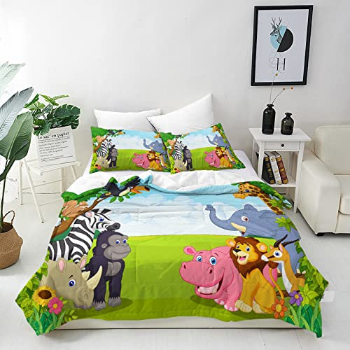 ANHOPE Safari Tiere Giraffe Löwe Bettwäsche Set Microfaser Bettbezüge mit Reißverschluss 3 Teilig Bettbezug 135x200 cm + 2 Kissenbezug 50x70 cm Weich Bettdeckenbezug Set für Kinder Jungen Mädchen