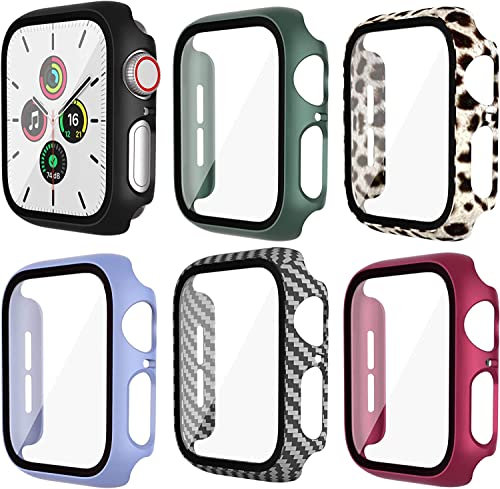Haojavo 6er Pack Hard PC Schutzhülle für Apple Watch Series 9 Series 8 Series 7 45mm, iWatch Hülle Mit Glas Displayschutz, schutzfolie gehärtetem Glas Gesamtblasenfreie Abdeckung für iWatch-Zubehör