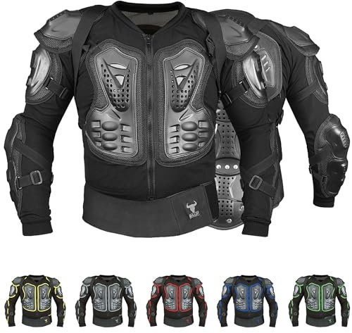 BULLDT Protektorenjacke Damen & Herren Titan für Motorrad Motocross ATV Skatebording Quad Scooter MTB Enduro Reiten Protektoren - Atmungaktiv 2in1 Jacke mit abnehmbar Rückenprotektor - Schwarz - 3XL