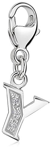 Materia Buchstabe Y Anhänger Silber 925 mit 3 Zirkonia - Alphabet Charms C75