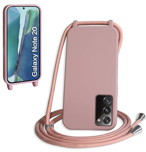 WenBaby Handykette für Samsung Galaxy Note 20 Hülle mit Band,Handyhülle mit Schnur zum Umhängen Silikon Seil Necklace Schutzhülle mit Kordel Tasche Case TPU Bumper für Galaxy Note 20- Sandrosa