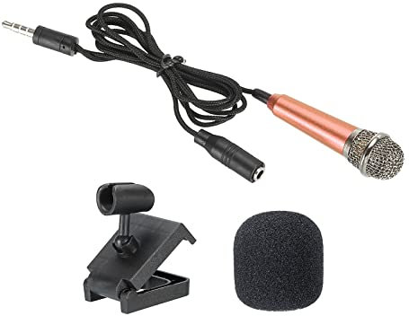 PATIKIL Mini Microphone Portable Vocal Microphone Rose Gold for Voice Recording and Singing with Mic Stand and Cover Pack of 1