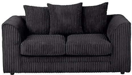 Luxury Life Dylan Jumbo Cord Fabric Sofa Set (Black, 2 Seater)