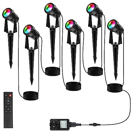 Sonnewelt Gartenbeleuchtung 6 Stück 1W, Gartenlampe Freien IP65 Wasserdichter,Vielseitige Gartenstrahler RGBW,Moderne Gartenstrahler led erdspieß Gartenleuchte für Gärten, Rasenflächen und Wege