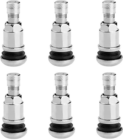 Valve de Jante en Métal pour Car, Camion, Moto - Lot de 6 Tiges Valve avec Capuchon de Poussière - Étanchéité Renforcée - Argent