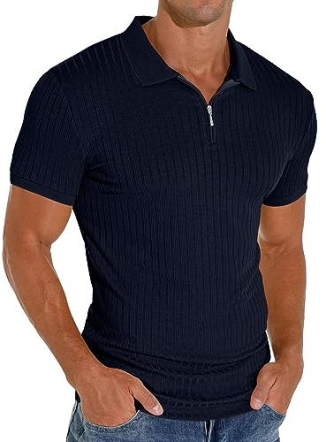 Sailwind Polo da uomo con cerniera, classica, elasticizzata, slim fit, casual e da lavoro, blu navy, XL