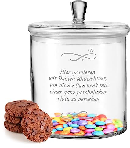 polar-effekt Leonardo Vorratsdose mit individueller Gravur - personalisiertes Keksglas mit Wunschtext - Keksdose als Geschenk für Frauen und Männer - passend zum Geburtstag und Weihnachten