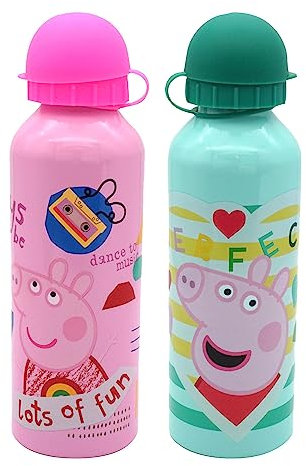 Peppa Plg - 2 borracce per bambini, leggere, in alluminio da 500 ml, senza BPA, ideali per viaggi, palestra, sport e viaggi, dai 3 anni in su