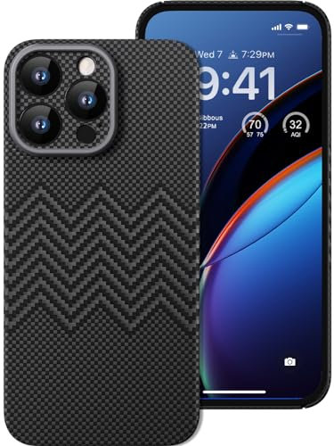 memumi Carbon Hülle für iPhone 15 Pro Max, 0,5 mm Ultradünne Hülle aus 1500D Aramidfaser, Schutzhülle mit 3D Textur Kratzfeste Handyhülle Kompatibel mit iPhone 15 Pro Max - Schwarz