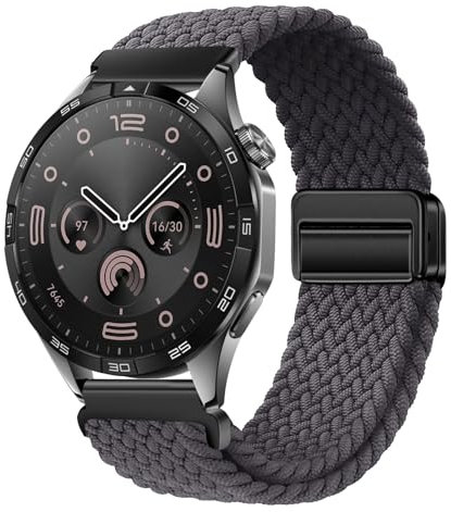 XMUXI 22mm Nylon Armband Kompatibel mit Huawei GT4/GT3/GT2 46mm/Garmin Venu 2/3/Vivoactive 4, Sport Uhrenarmband für Samsung Watch 3 45mm/Gear S3 Damen Herren Elastisches Geflochtenes Grau