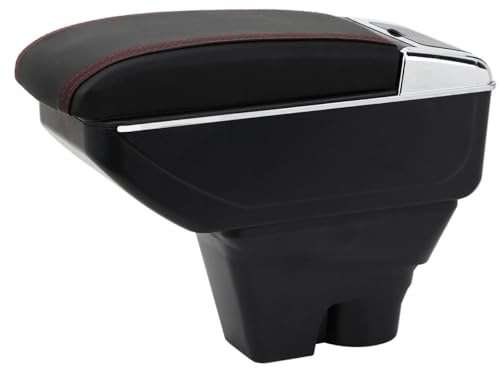 YJYWZH Armrest for Citroen C3 2017-2023 with Cup Holder | Dual-Layer Storage, Sliding Lid, with Cup Holder, Car Centre Console Armrest, PU Leather, Vehicle-Specific Base,Black