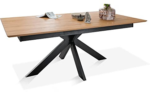 moebel-eins TAMIRO Esstisch ausziehbar, Material Massivholz/Metall, Wildeiche geölt, 160/245 x 90 cm