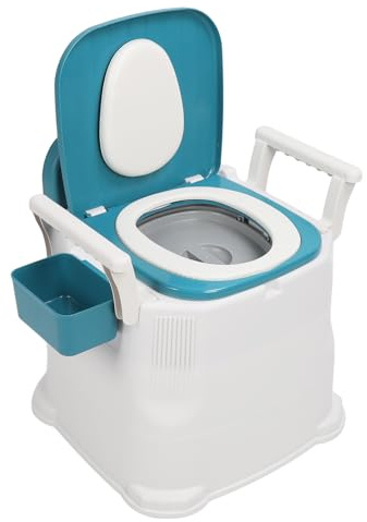 Nachttischtoilette für ältere Menschen mit Eingeschränkter Mobilität, Tragbare Hocktoilette mit Anti-Rutsch-Pad für Schlafzimmer, Abnehmbare Armlehnen, Sitz aus PU-Leder,