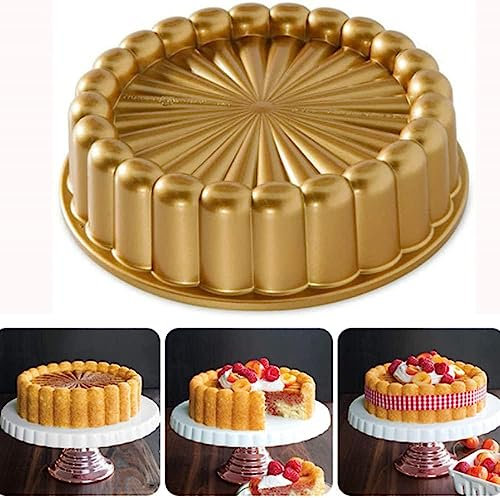 Tagtight Charlotte Kuchenform, Gold Obstkuchenform Tarteform Hochwertige Backform aus Aluminium, Quicheform Kuchenform mit Antihaftbeschichtung für DIY Hochzeit Weihnachts Familie, 24 * 7cm