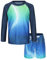 Jungen Langarm Badeset UV Shirt+Badeshort Kinder Zweiteiliger Badeanzug Schnelltrocknendes Schwimmanzug 134 140/9-10 Jahre