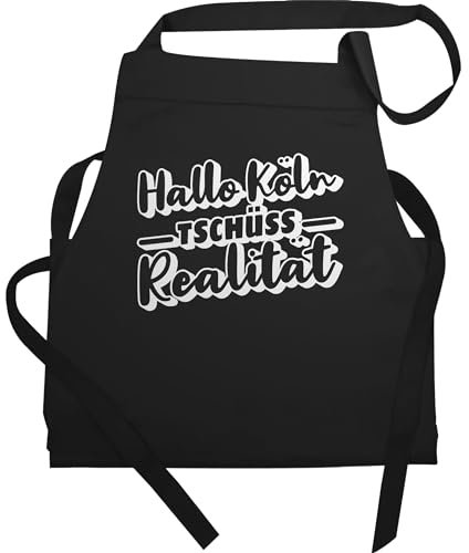 Shirtracer Schürze Geschenk - Karneval & Fasching Erwachsene - Hallo Köln - Tschüss - Realität - weiß - 60x87 - Schwarz - geschenke für omis männer kochen schürzen koch faschings lustige köche