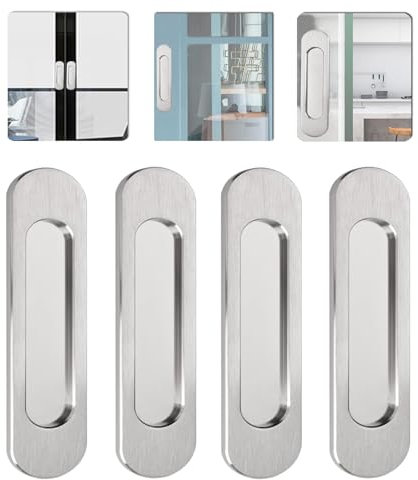 Guidre Selbstklebende Türgriffe 4er Pack,Selbstklebende ovale Schiebetürgriffe,Aluminiumlegierung,versteckter Griff für Küche,Schiebetür,Balkontür (gebürsteter Stahl,100 mm)