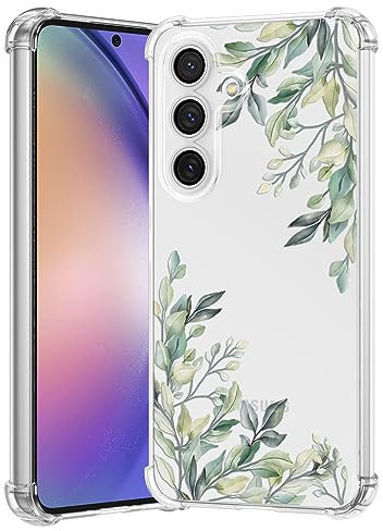 RALEAVO Kompatibel mit Samsung Galaxy S23 FE 5G Handyhülle Transparent Blume Hülle Mädchen Muster Stoßfest Hülle mit Schön Motiv für Galaxy S23 FE-Blatt