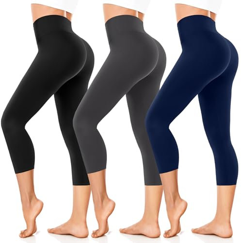FuelMeFoot Lot de 3 leggings de sport pour femme, taille haute, noir, avec contrôle du ventre, coupe ajustée, agréables pour le yoga, le sport, la gym., B2 noir/gris foncé/bleu marine, S-M
