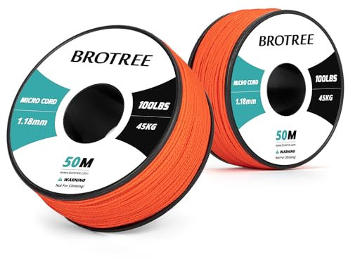 Brotree Micro Corde Paracorde 1,18 mm 50M Corde Tressé Bobine pour Bracelet, Bricolage, Manualidades - 45 kg Charge de Rupture (Néon Orange)